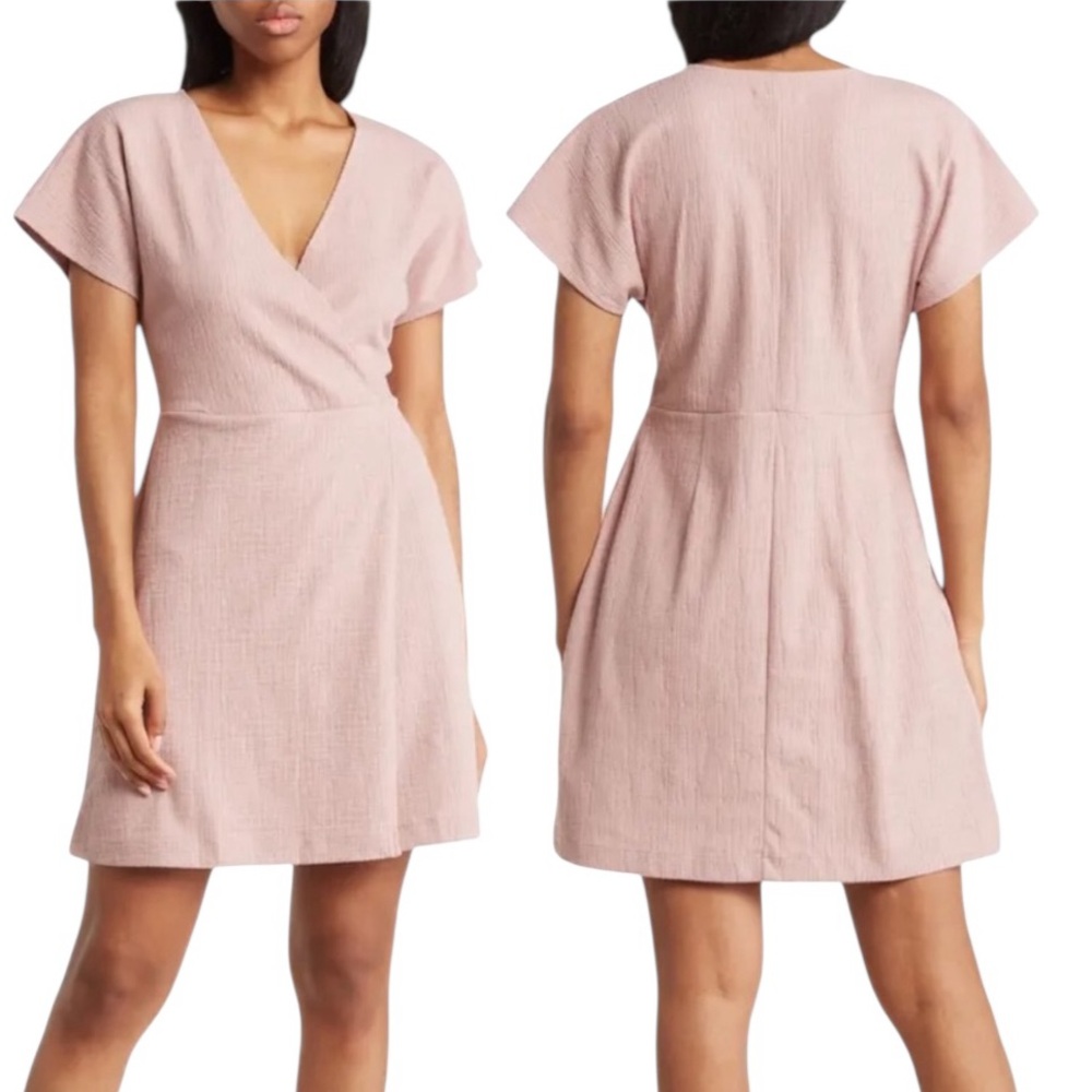 Madewell Blush Pink Crossover Front Flutter Sleeve Knit Mini Dress - M